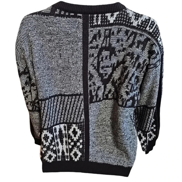 Gitano Men Large Black White Abstract Knit Sweater Vintage 80s Retro Grunge Rare - Picture 3 of 6